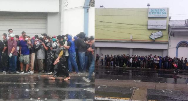 Iquitos: Pobladores se aglomeran en largas colas por fuerte lluvia. (Foto cortesía: Iquitos Al Rojo Vivo)