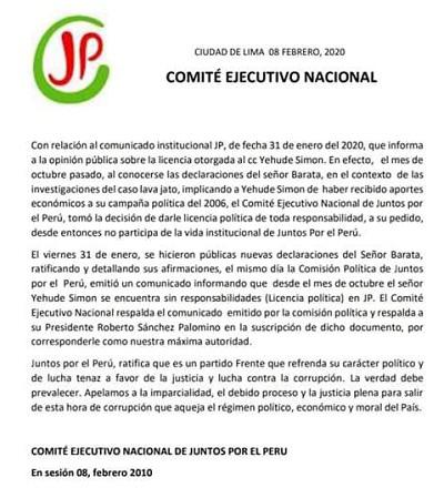 Comunicado de Juntos por el Perú