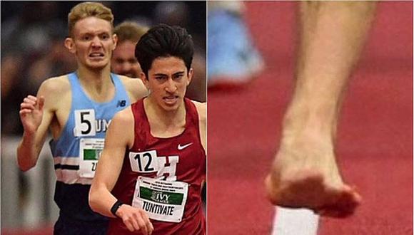 Joven atleta gana carrera de 3.000 sin una zapatilla y con el pie quemado