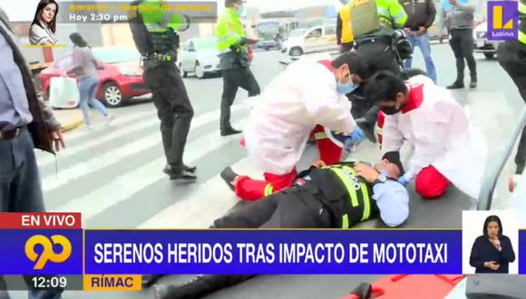 Serenos heridos tras impacto de mototaxi en Av. Alcázar. Foto: captura Latina