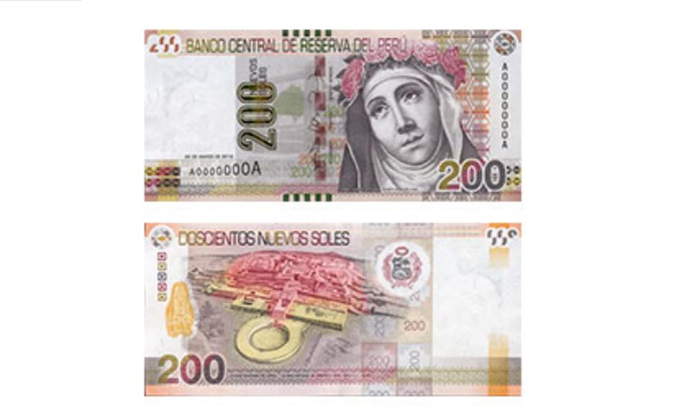 200 soles: Corresponde al 2009. La figura principal es la imagen de Santa Rosa de Lima (desde 1991) y el reverso está la Ciudad Sagrada de Caral - Supe. (Foto: BCR)