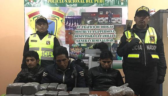Detienen a tres sujetos con más de 14 kilos de droga en Juliaca
