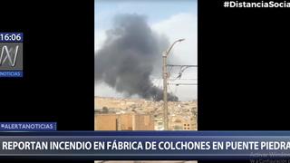 Reportan incendio en fábrica de colchones en la zona de Zapallal, en Puente Piedra