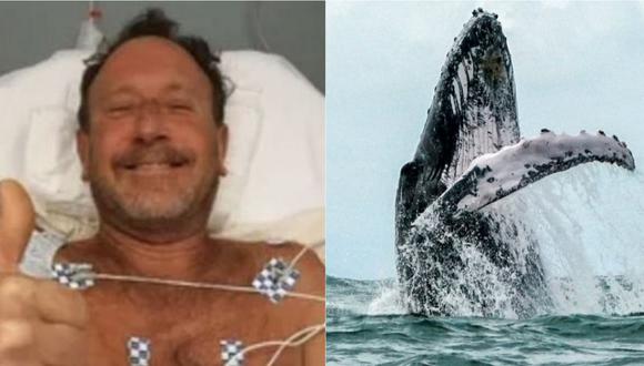 Hombre salvó de morir tras ser tragado y escupido por una ballena jorobada. | Foto: Composición Familia Packard - AFP