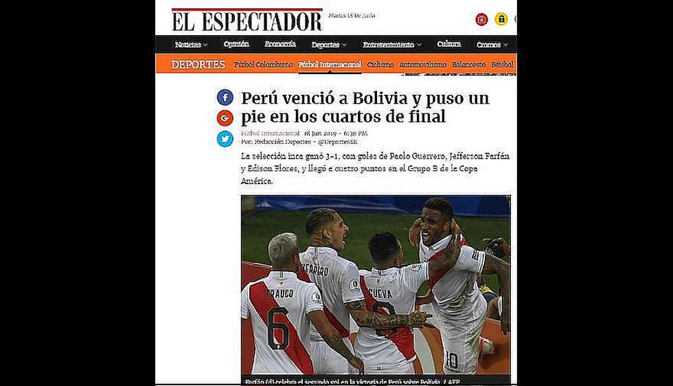 Así informó la prensa internacional sobre la victoria de Perú sobre Bolivia en la Copa América (FOTOS)