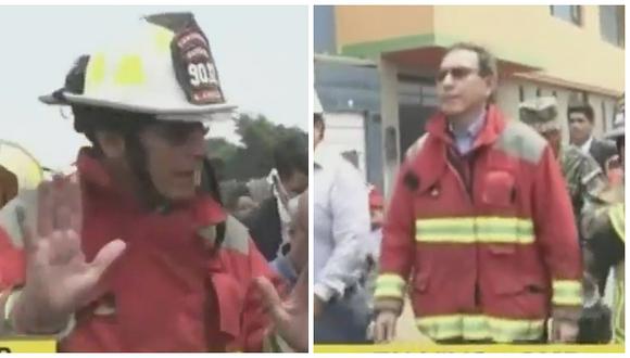 Martín Vizcarra llega a incendio en Comas y se viste de bombero (VIDEO)