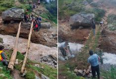 Huancavelica: Pobladores aislados desde hace nueve días construyen puente provisional