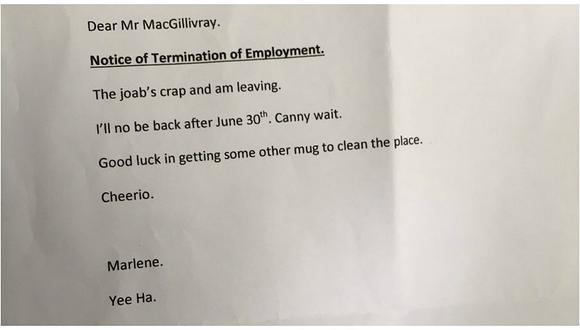 La épica carta de renuncia con la que una anciana deja el trabajo que odia