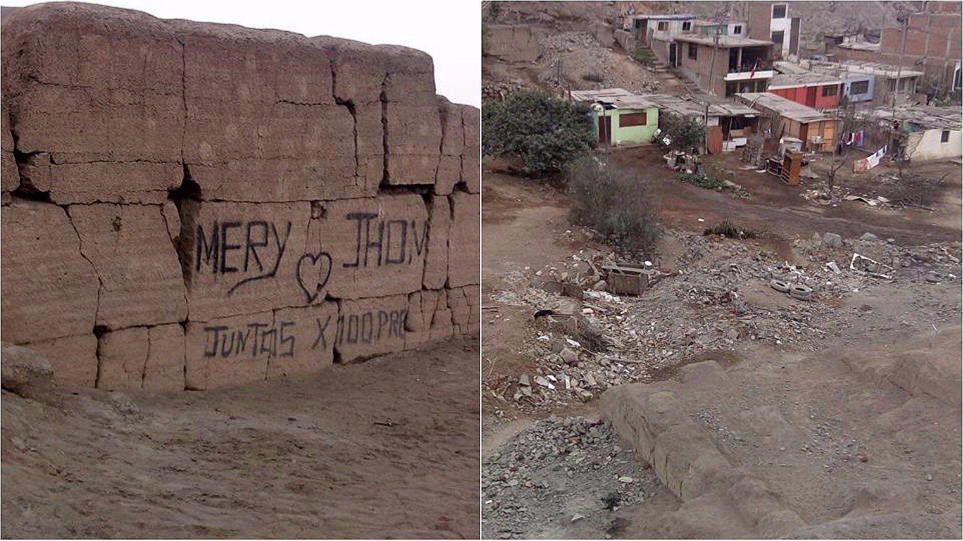 Huaca Mangomarca en estado de abandono y con pintas obscenas (FOTOS)