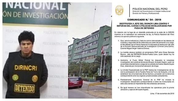 Destituyen a jefe de Divincri Lima Centro por fuga de detenido en Surquillo
