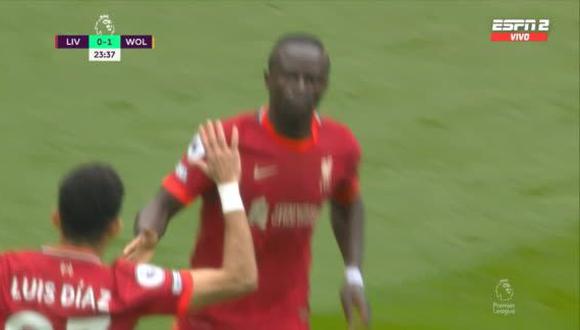 Gol de Sadio Mané para el empate de Liverpool ante Wolves. (Foto: Captura ESPN)