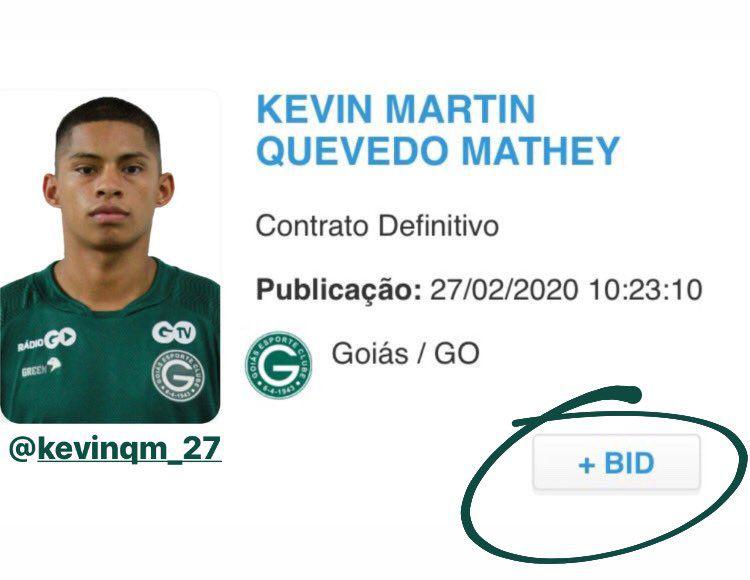 Kevin Quevedo fue registrado oficialmente por Goiás.