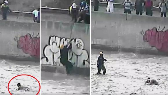 Serenos arriesgaron su vida para salvar a hombre que cayó al río Rímac (VIDEO)