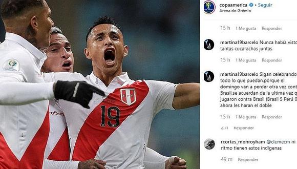 Indignación causa insultos a peruanos en cuenta de Instagram de la Copa América (FOTOS)