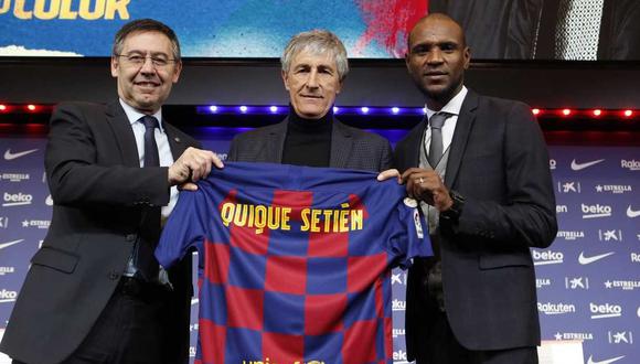 La presentación oficial de Quique Setién como técnico del Barcelona. (Foto: @FCBarcelona_es)