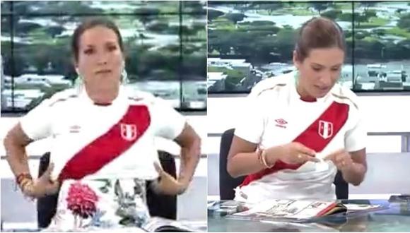 ​Conductora se emociona y pega sus figuritas de la selección peruana en pleno noticiero (VIDEO)