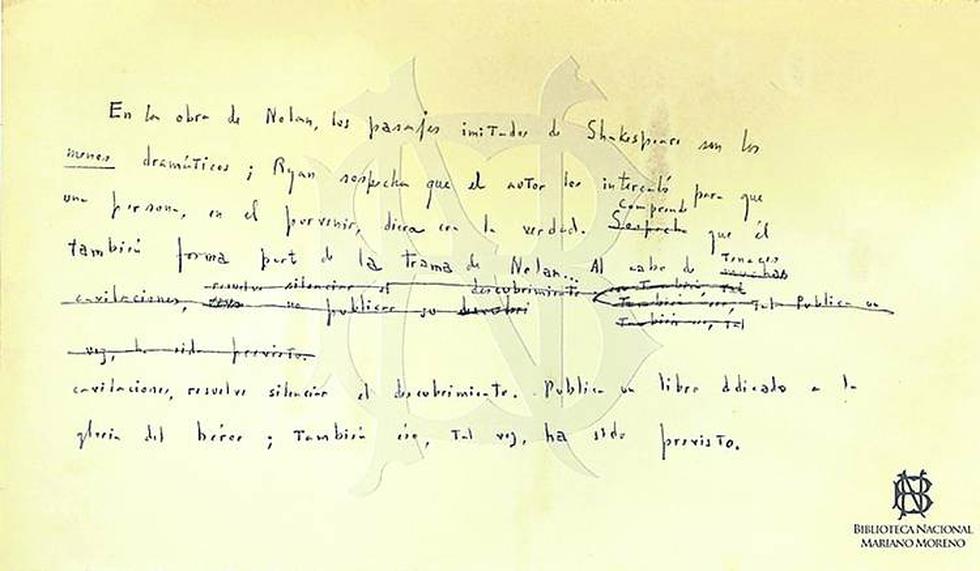 Hallan manuscrito inédito de Jorge Luis Borges con un final alternativo de "Tema del traidor y del héroe"
