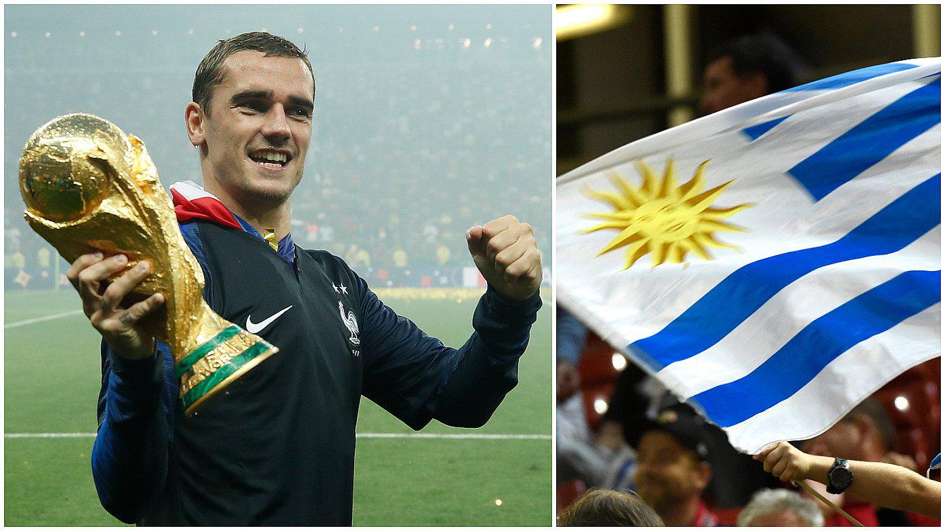Antoine Griezmann lució la bandera de Uruguay luego de campeonar en Rusia