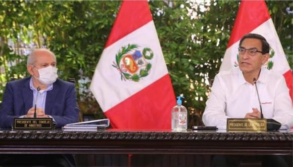 Pedro Cateriano y Martín Vizcarra en conferencia de este miércoles 22 de julio del 2020. | Foto: Presidencia.