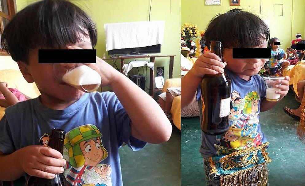 Huánuco: usuarios indignados por fotos de niño tomando cerveza