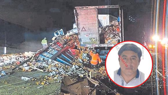 El conductor Germán Mestanza Morales quedó atrapado entre los fierros del camión tras impactar frontalmente contra el otro vehículo que transportaba frutas.