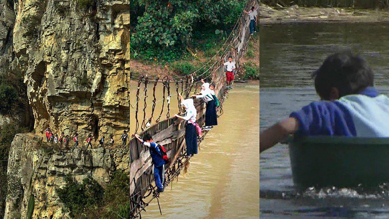 Caminos más arriesgados del mundo que niños cruzan para llegar al colegio (FOTOS)