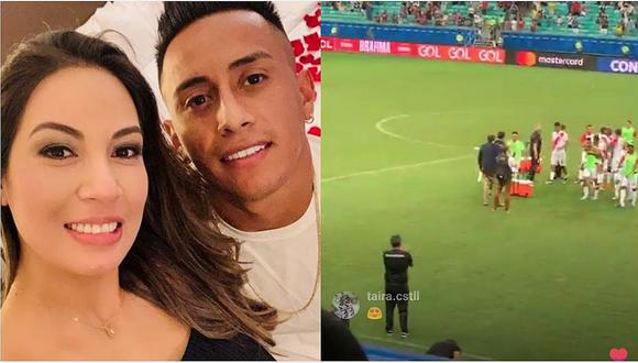 Esposa de Christian Cueva celebró triunfo de Perú en tribunas del Arena Fonte Nova (FOTOS)