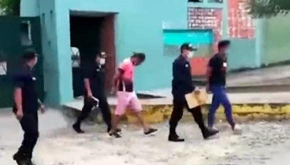 Tarapoto: Intervienen a dos hombres que treparon techo de albergue para evadir cuarentena. (Foto: captura de pantalla)