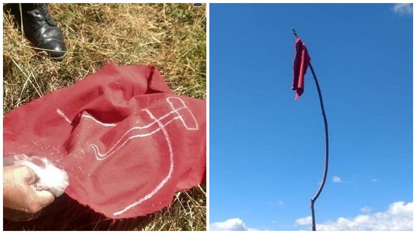 Encuentran bandera roja pintada con la hoz y el martillo en Quiruvilca 