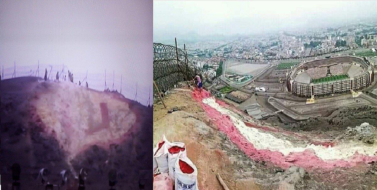 River Plate vs. Flamengo: Hinchas de Universitario tratan de repintar escudo dañado en cerro del Monumental
