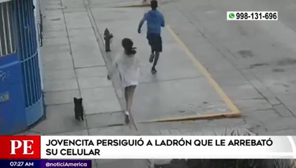 Jovencita persiguió a ladrón que le arrebató su celular. Foto: América Noticias