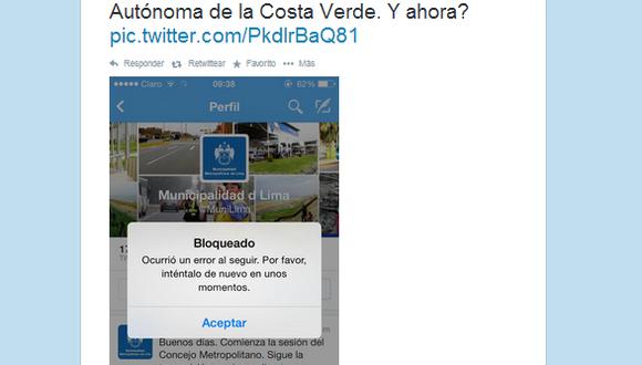 Twitter: Cuenta de Municipalidad de Lima bloquea a abogado por hablar de Villarán 