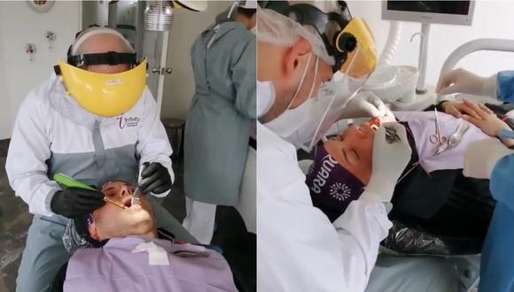 Carlos Cacho siendo intervenido por un cirujano dentista tras perder sus dientes en un accidente. | Foto: Facebook.