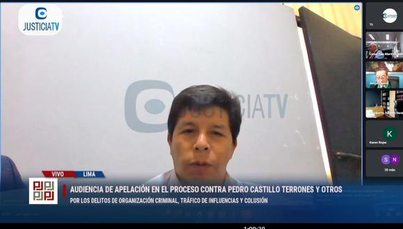 Pedro Castillo participó en la audiencia desde el penal de Barbadillo. (Justicia TV)