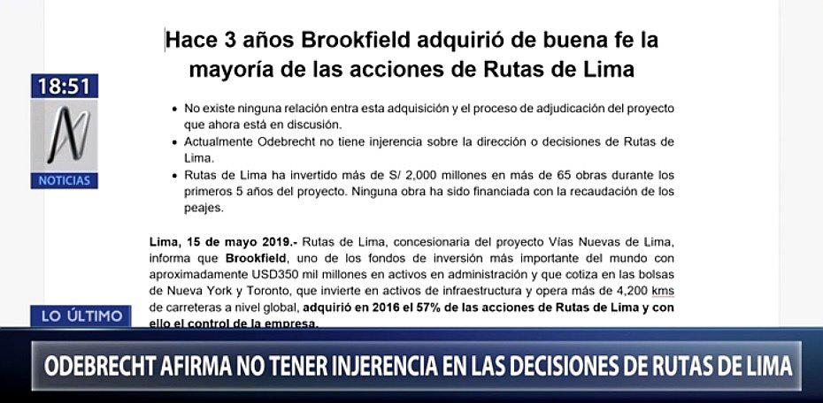 Odebrecht no interfiere en las decisiones de Rutas de Lima,según un comunicado (VIDEO)