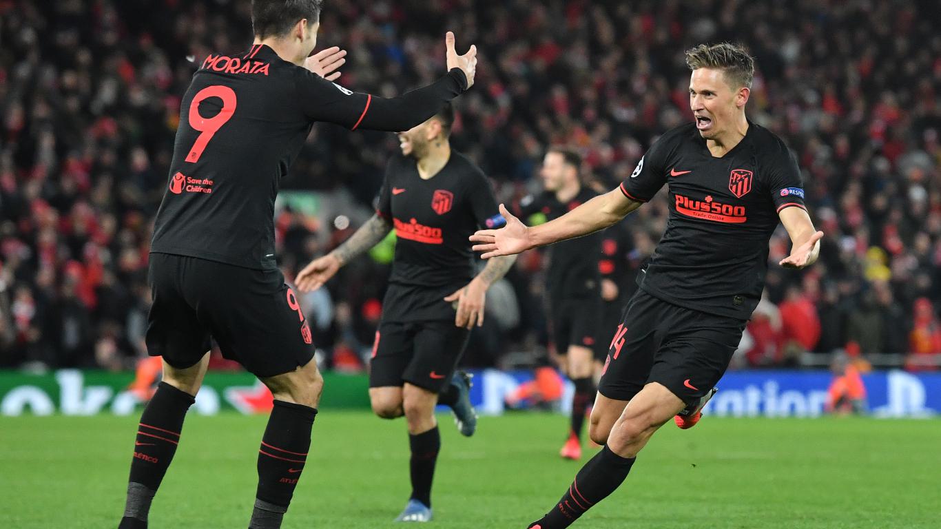 Atlético de Madrid eliminó al actual campeón de la Champions League Liverpool, al vencerlos 3-2 en Anfield (Foto: AFP)