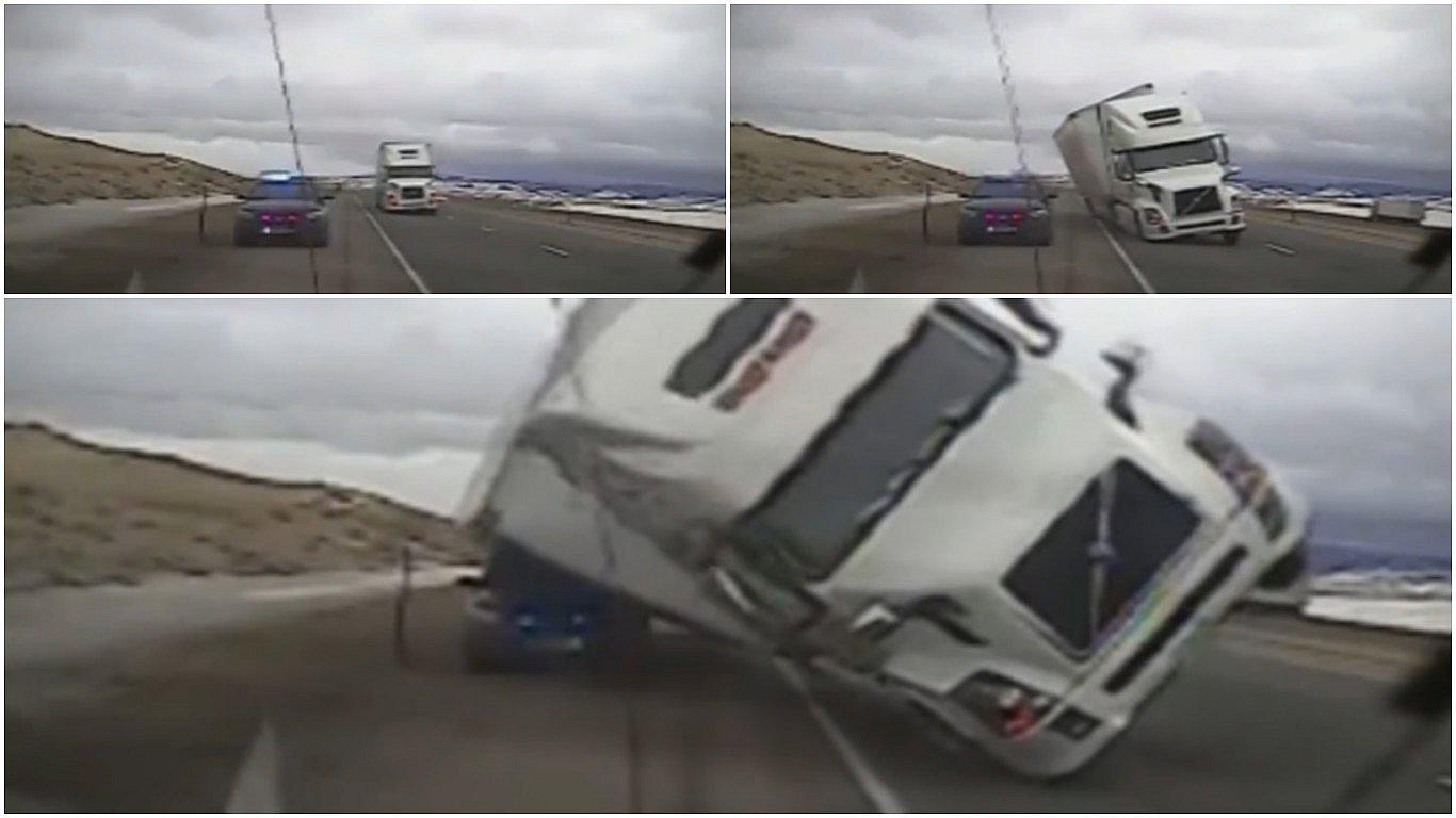 Youtube: Camión se voltea a causa de fuerte viento en Estados Unidos