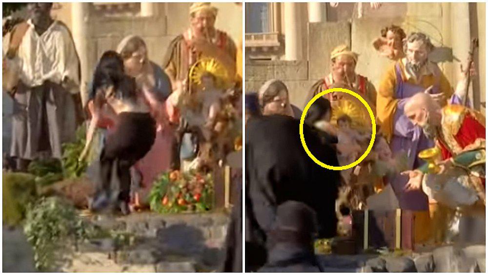 Mujer en topless intenta robar al Niño Jesús del pesebre del Vaticano (VIDEO)