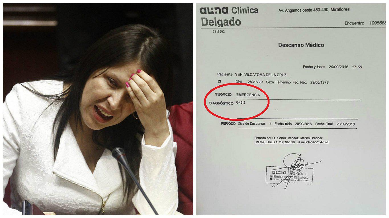 Yeni Vilcatoma no irá al Congreso durante cuatro días por estado "migrañoso"