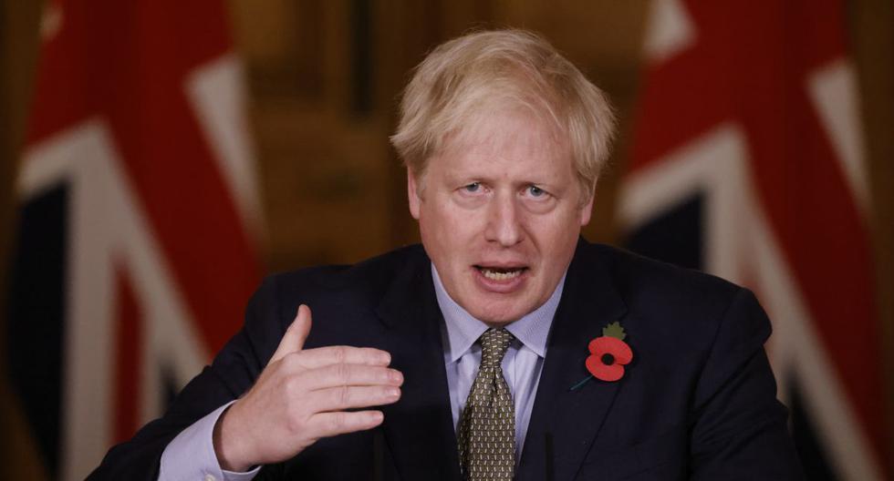 El primer ministro británico, Boris Johnson, habla durante una conferencia de prensa virtual sobre la pandemia de coronavirus en el Reino Unido el 9 de noviembre de 2020. (Foto de Tolga Akmen / POOL / AFP).