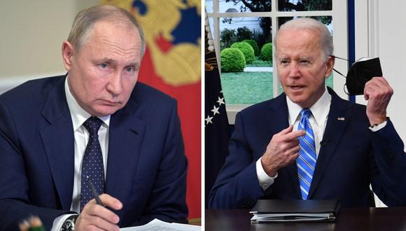 En una llamada telefónica con Putin programada para el 30 de diciembre, Biden dirá "estamos preparados para la diplomacia y para un camino diplomático hacia adelante", dijo el funcionario a los periodistas. (Foto de MANDEL NGAN y Mikhail Metzel / varias fuentes / AFP)