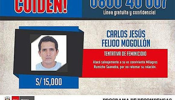 #NiUnaMenos: El Mininter ofrece S/ 15 mil por la "cabeza" de Carlos Feijoó Mogollón