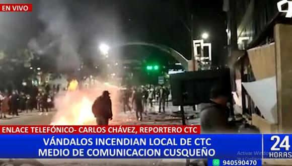 Grupos de sujetos atacan local de canal de televisión y centro comercial del Cusco. (Foto: 24 Horas)