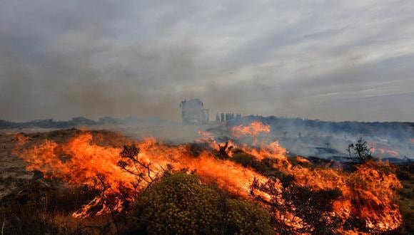 Imagen referencial publicada por la agencia de noticias Télam el 4 de enero de 2022 que muestra un gran incendio en la península de Valdés, provincia de Chubut, Argentina. (Foto: Maxi JONAS / TELAM / AFP)