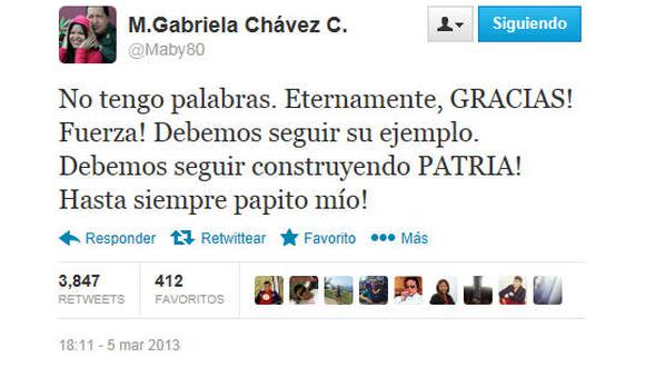 Hija de Hugo Chávez en Twitter: "Hasta siempre papito mío!"