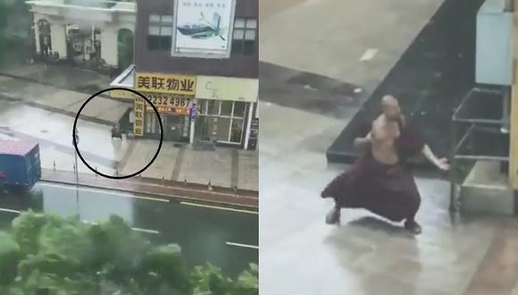 Presunto maestro de artes marciales intenta pelear contra tifón (VIDEO)