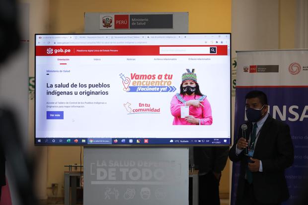 En la presentación de la plataforma web 'La salud de los pueblos indígenas u originarios", el titular de Salud, anunció el envío de 500 mil vacunas a los departamentos de Loreto y Ucayali. Foto: GEC