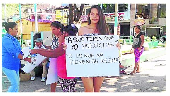 Perené: Jovencita protesta frente a concejo municipal por ser retirada de concurso de belleza