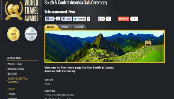 Versión sudamericana del World Travel Awards se hará en el Perú