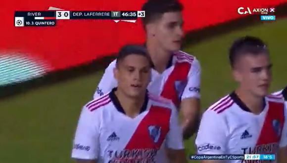 Juanfer Quintero anotó el 3-0 del River Plate vs. Laferrere en la Copa Argentina. (Foto: Captura TyC Sports)